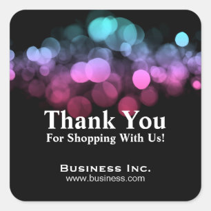 Elegant Lights Business Thank You Pink Blue Square Sticker