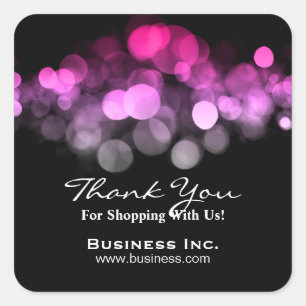 Elegant Lights Business Thank You Pink Square Sticker
