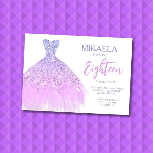 Elegant Lila Gown Glitter 18th Birthday Invitation