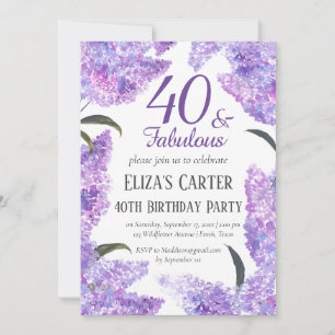 Elegant Lilac 40th Forty Wildflower Birthday Invitation