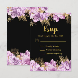 Elegant Lilac and Gold Flowers Sweet Sixteen RSVP Card