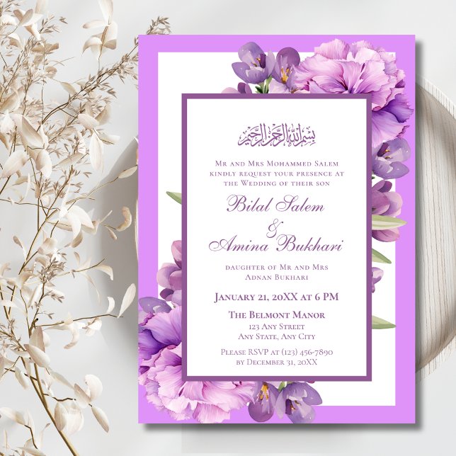 Elegant Lilac and Light Purple Islamic Wedding Invitation (Creator Uploaded)