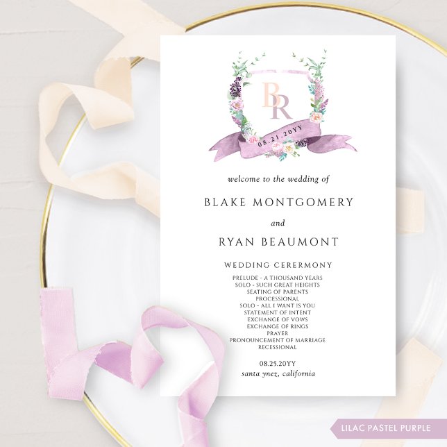 Elegant Lilac and Purple Monogram Wedding Program (Creator Uploaded)