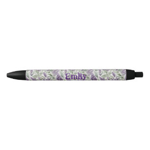 Elegant Lilac and Sage personalized floral  Black Ink Pen