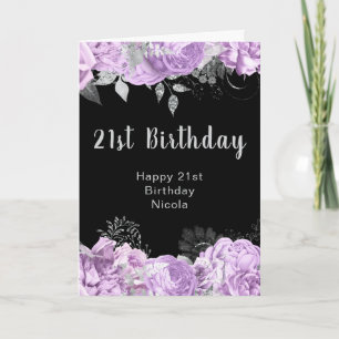 Elegant Lilac and Silver Flowers Birthday Party  Card
