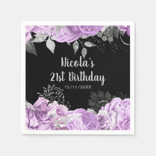 Elegant Lilac and Silver Flowers Birthday Party  Napkin