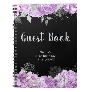 Elegant Lilac and Silver Flowers Guest Book