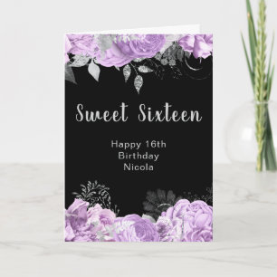 Elegant Lilac and Silver Flowers Sweet Sixteen Card