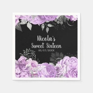 Elegant Lilac and Silver Flowers Sweet Sixteen Napkin