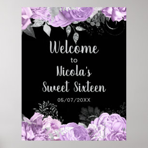 Elegant Lilac and Silver Flowers Sweet Sixteen Poster