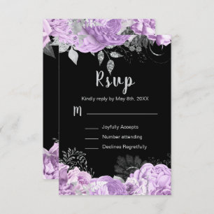 Elegant Lilac and Silver Flowers Sweet Sixteen RSVP Card