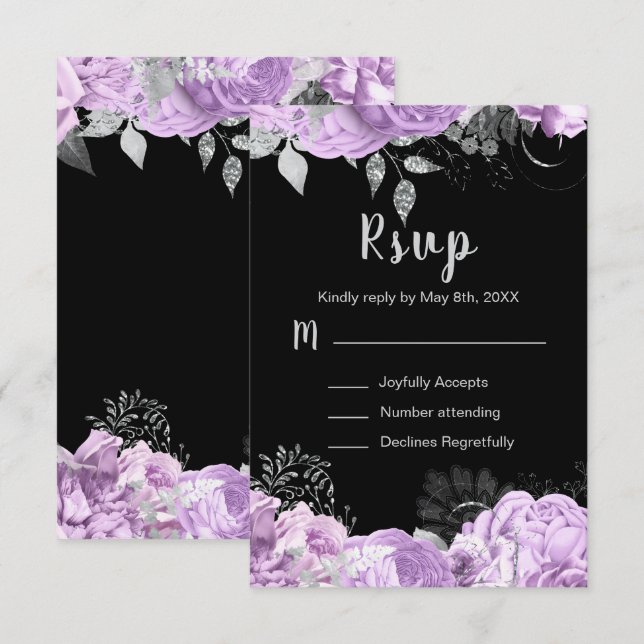 Elegant Lilac and Silver Flowers Sweet Sixteen RSVP Card (Front/Back)
