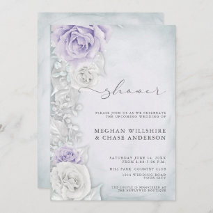 Elegant Lilac and White  Roses Wedding Shower Invitation