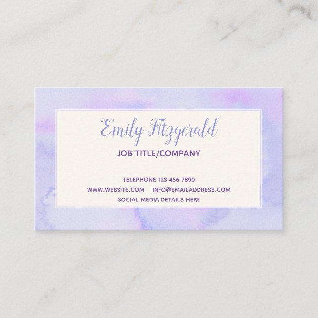 Elegant Lilac Blue Pastel Watercolors Business Card (Front)