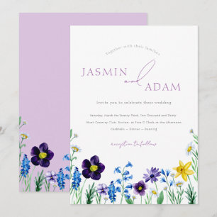 Elegant Lilac Blue Wildflower Monogram Wedding Invitation