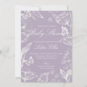 Elegant Lilac Boho Chic Floral Girl Baby Shower Invitation