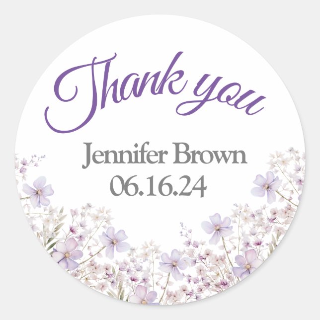 Elegant Lilac Bridal Shower Thank you sticker (Front)