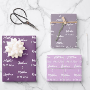 Elegant Lilac Bride Groom Names Weddings Wrapping Paper Sheet