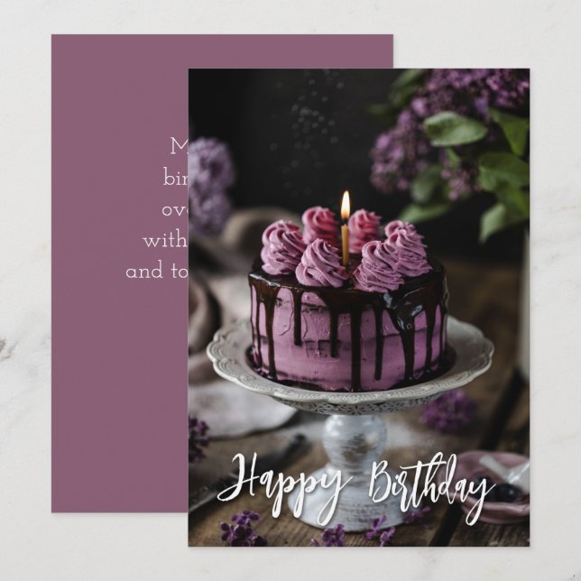 Elegant Lilac Cake Birthday Greeting Card (Front/Back)