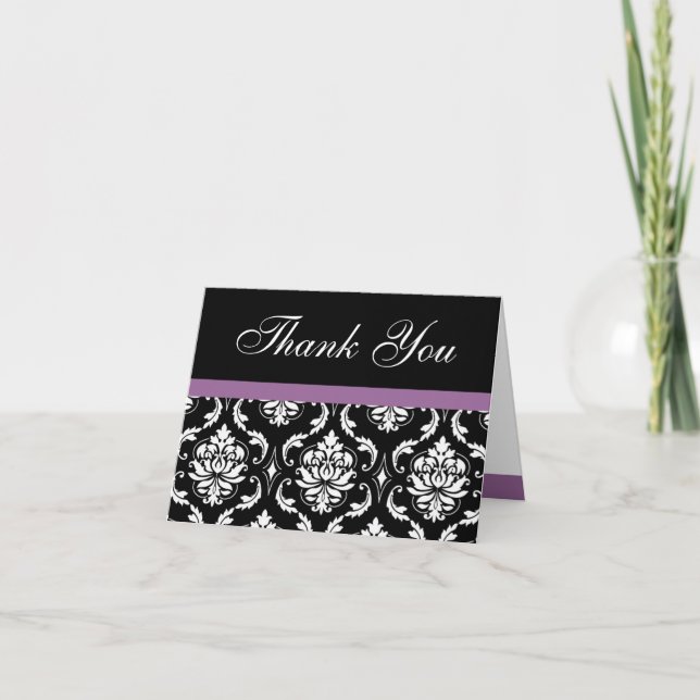 Elegant Lilac Damask Monogram Wedding Thank You (Front)