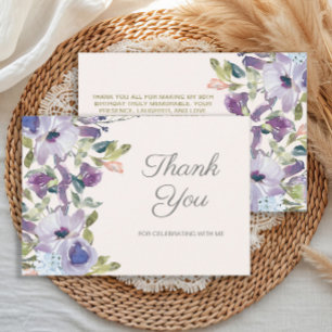 Elegant Lilac Dusty Blue Floral Birthday Thank You Card