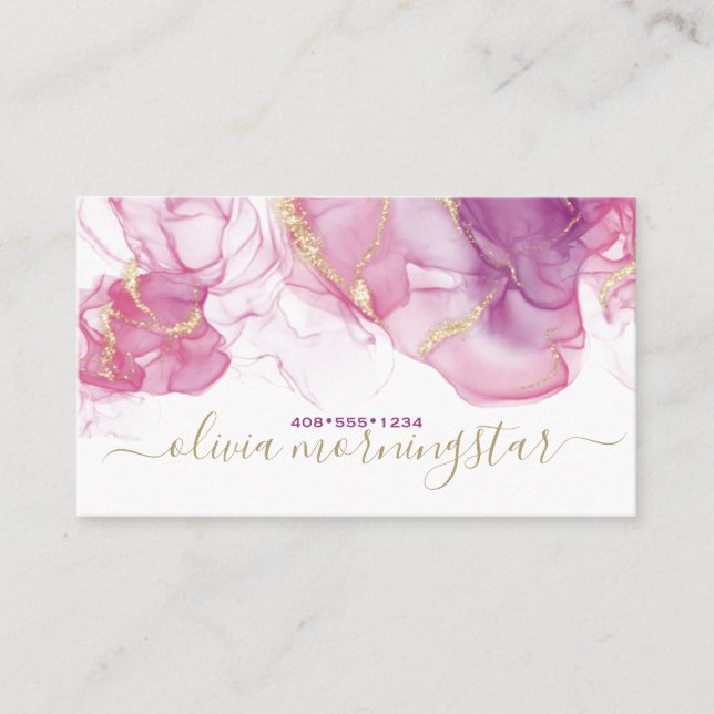 Elegant Lilac Dusty Rose Gold Accent Alcohol Ink Business Card (Front)