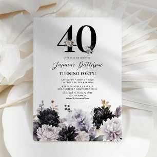 Elegant Lilac Floral 40th Birthday Invitation