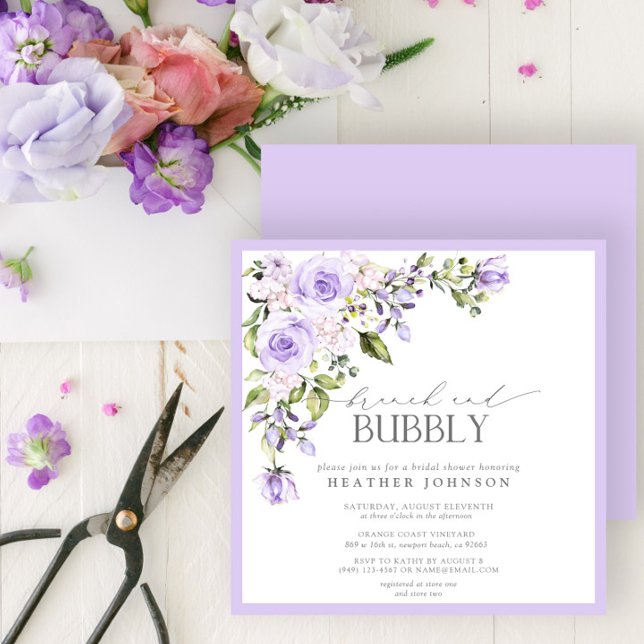Elegant Lilac Floral Brunch & Bubbly Bridal Shower Invitation (Creator Uploaded)