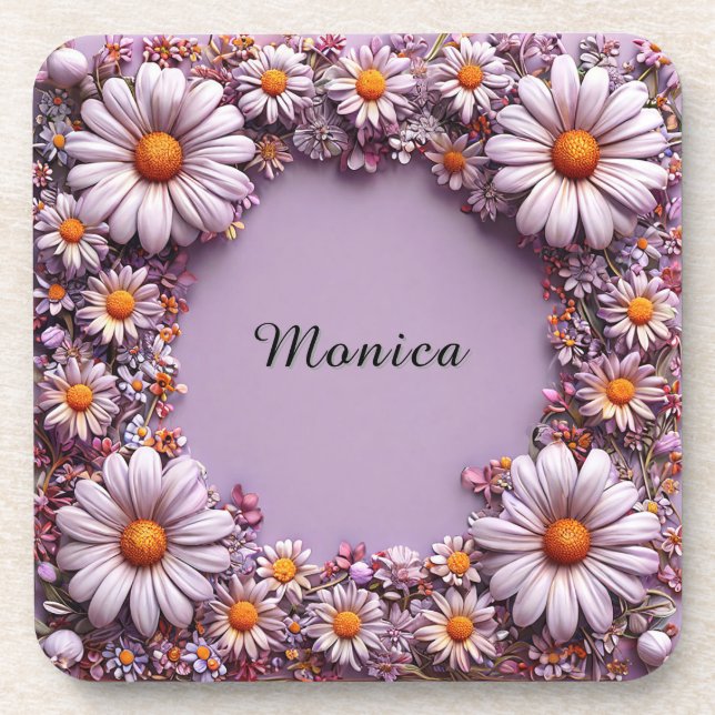💜 Elegant Lilac Floral Frame Minimal Decor Coaster (Front)
