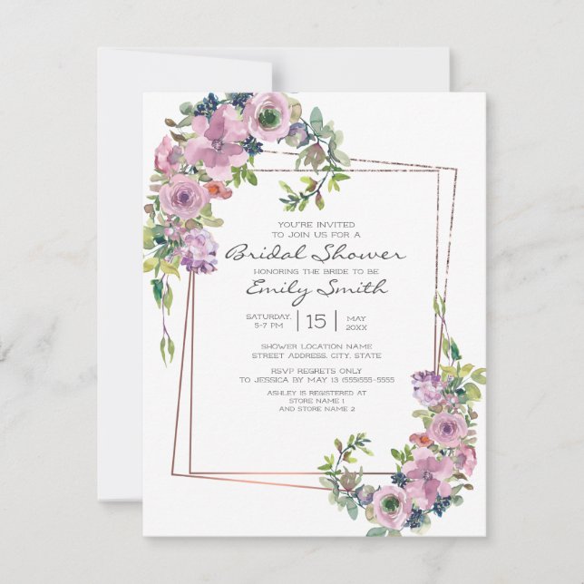 Elegant Lilac Floral Geometric Bridal Shower Invitation (Front)