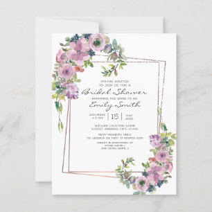 Elegant Lilac Floral Geometric Bridal Shower Invitation