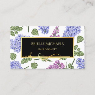 Elegant Lilac Floral Gold Filigree Hair and Beauty Business Card