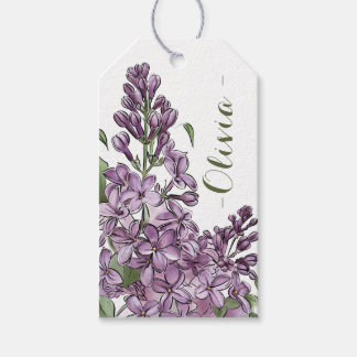 Elegant Lilac Floral Line Art Personalized Gift Tags
