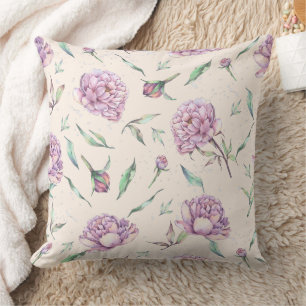 Elegant Lilac Floral Pillow, Soft Purple Rose Cushion