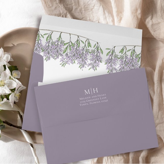 Elegant Lilac Floral Return Address Simple Envelope (Elegant floral lilac lavender wisteria envelope with return address on the back flap.)
