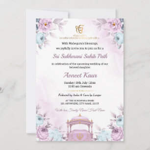 Elegant Lilac Floral Sukhmani Sahib Path Invite