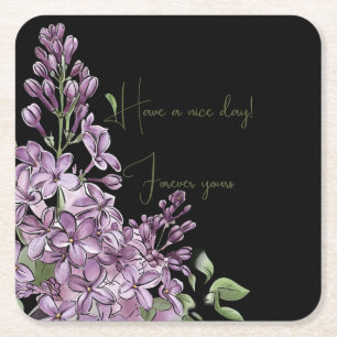 Elegant Lilac Floral with Positive Quote Square Paper Coaster