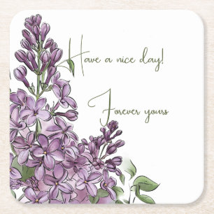 Elegant Lilac Floral with Positive Quote Square Paper Coaster