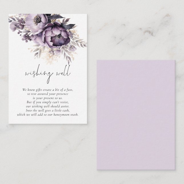 Elegant Lilac Florals Script Wedding Wishing Well  Enclosure Card (Front/Back)