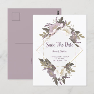 Elegant Lilac flower save the date postcard