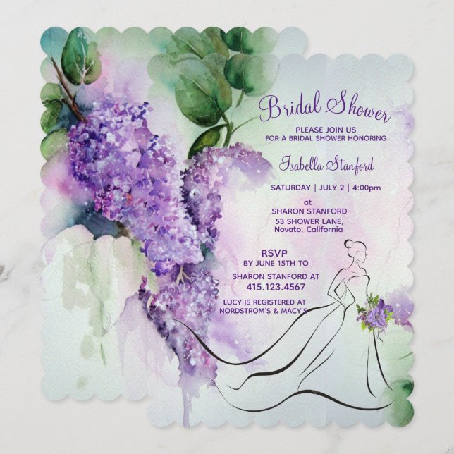 Elegant Lilac Flowers Bridal Shower Invitation (Front/Back)