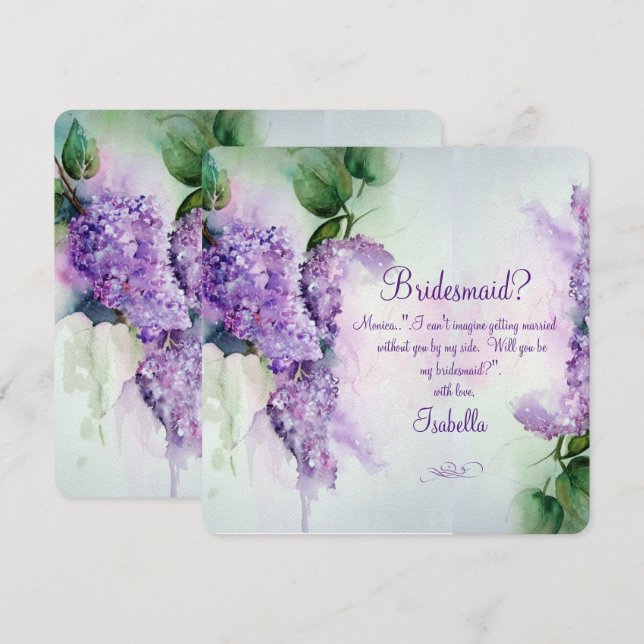 Elegant Lilac Flowers Bridesmaid Request Card (Front/Back)
