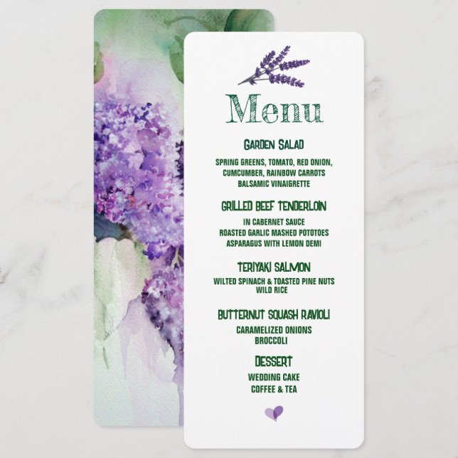 Elegant Lilac Flowers Wedding  Menu (Front/Back)