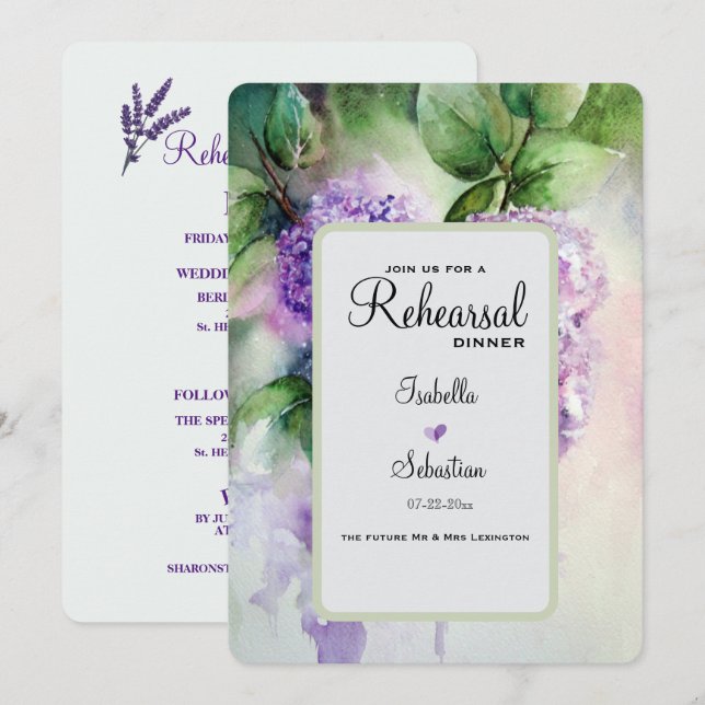 Elegant Lilac Flowers Wedding Rehearsal Dinner Invitation (Front/Back)
