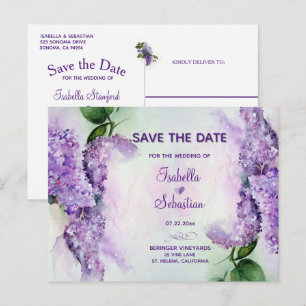 Elegant Lilac Flowers Wedding Save The Date Announcement Postcard