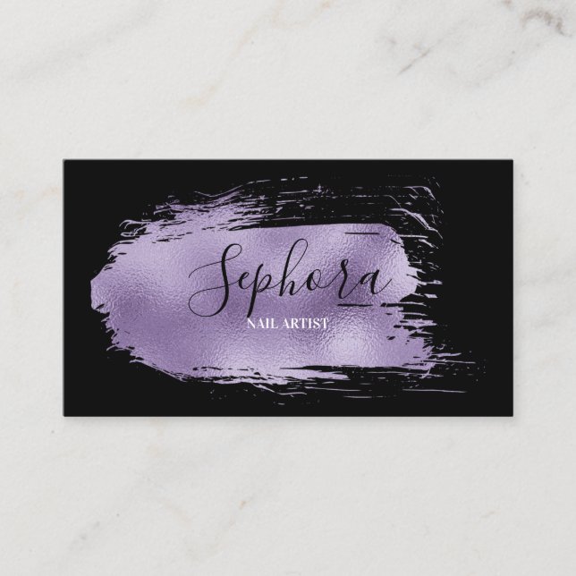 Elegant Lilac Foil Metallic Paint Stroke Business Card (Front)