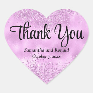 Elegant Lilac Glitter & Foil Wedding Thank You Heart Sticker