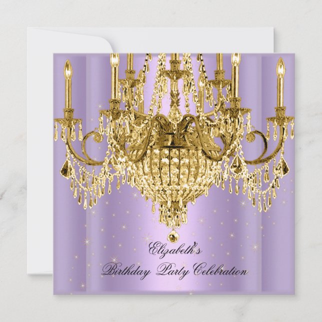 Elegant Lilac Gold Chandelier Birthday Party Invitation (Front)