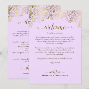 Elegant Lilac & Gold Wedding Welcome & Itinerary Programme