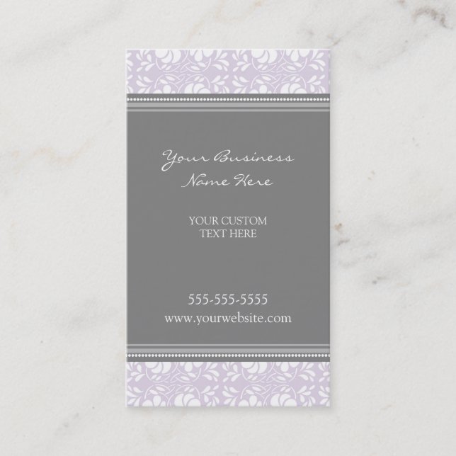 Elegant Lilac Grey Damask Business Cards (Front)